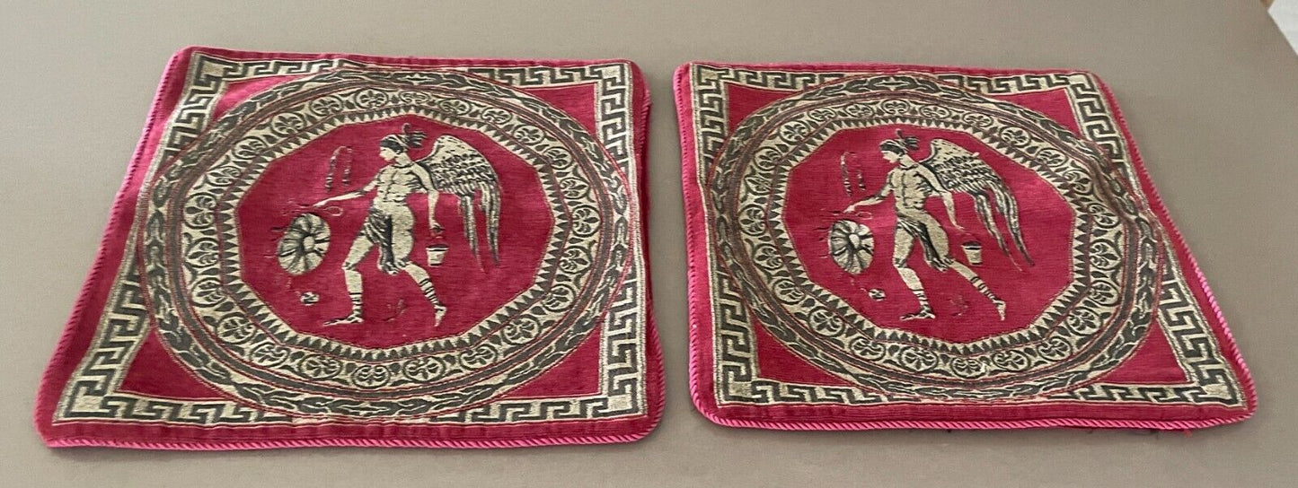 2 x CUSHION COVERS Red Gold Hellenic Ancient Greece Grecian 44 x 42cm Luxe Feel