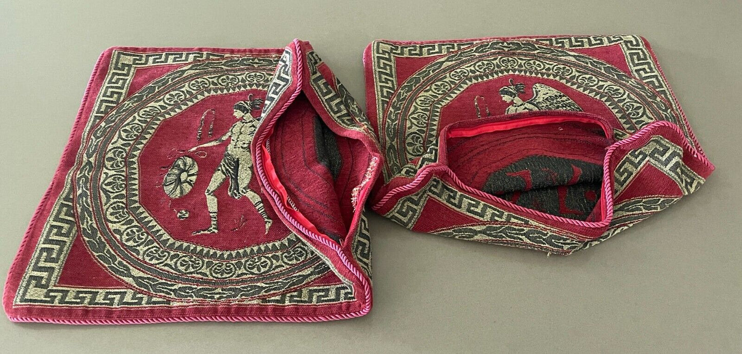 2 x CUSHION COVERS Red Gold Hellenic Ancient Greece Grecian 44 x 42cm Luxe Feel