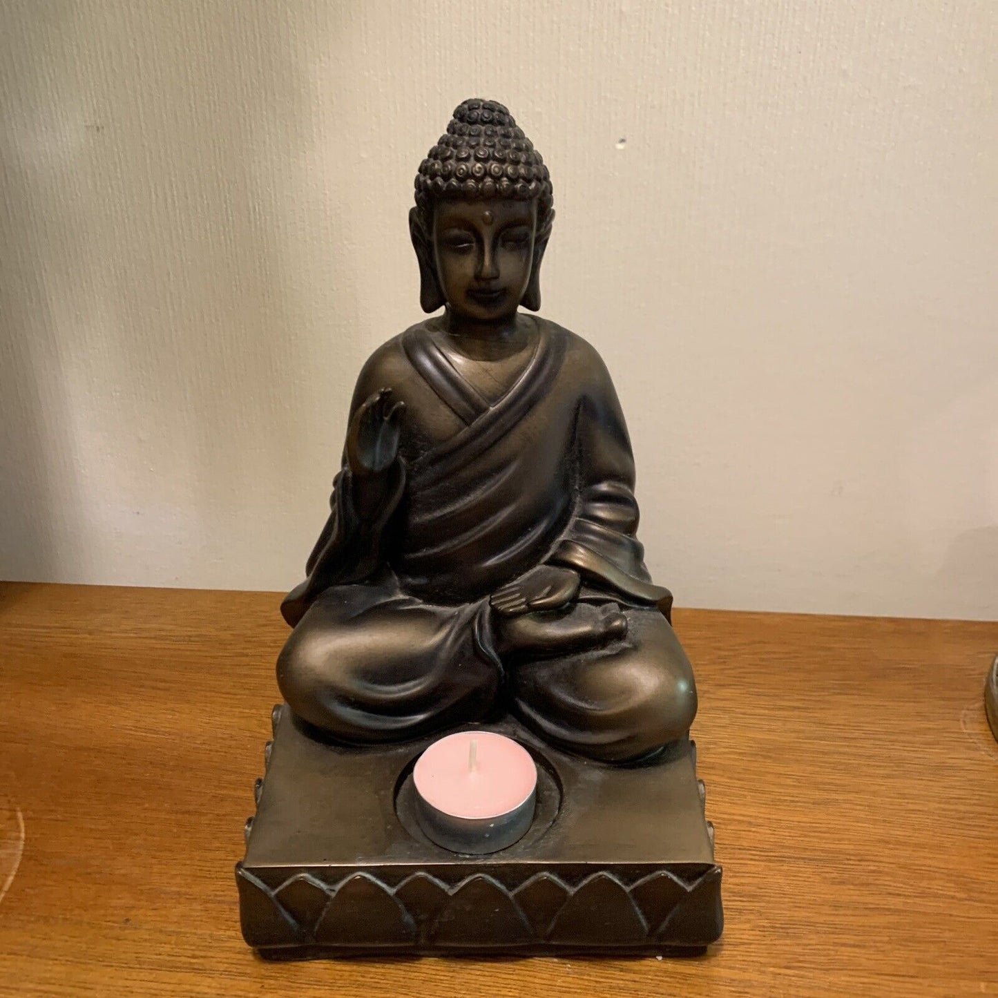 23cm Buddha Tealight Candle Holder Bronze Look Resin PARTYLITE Home Décor Icon