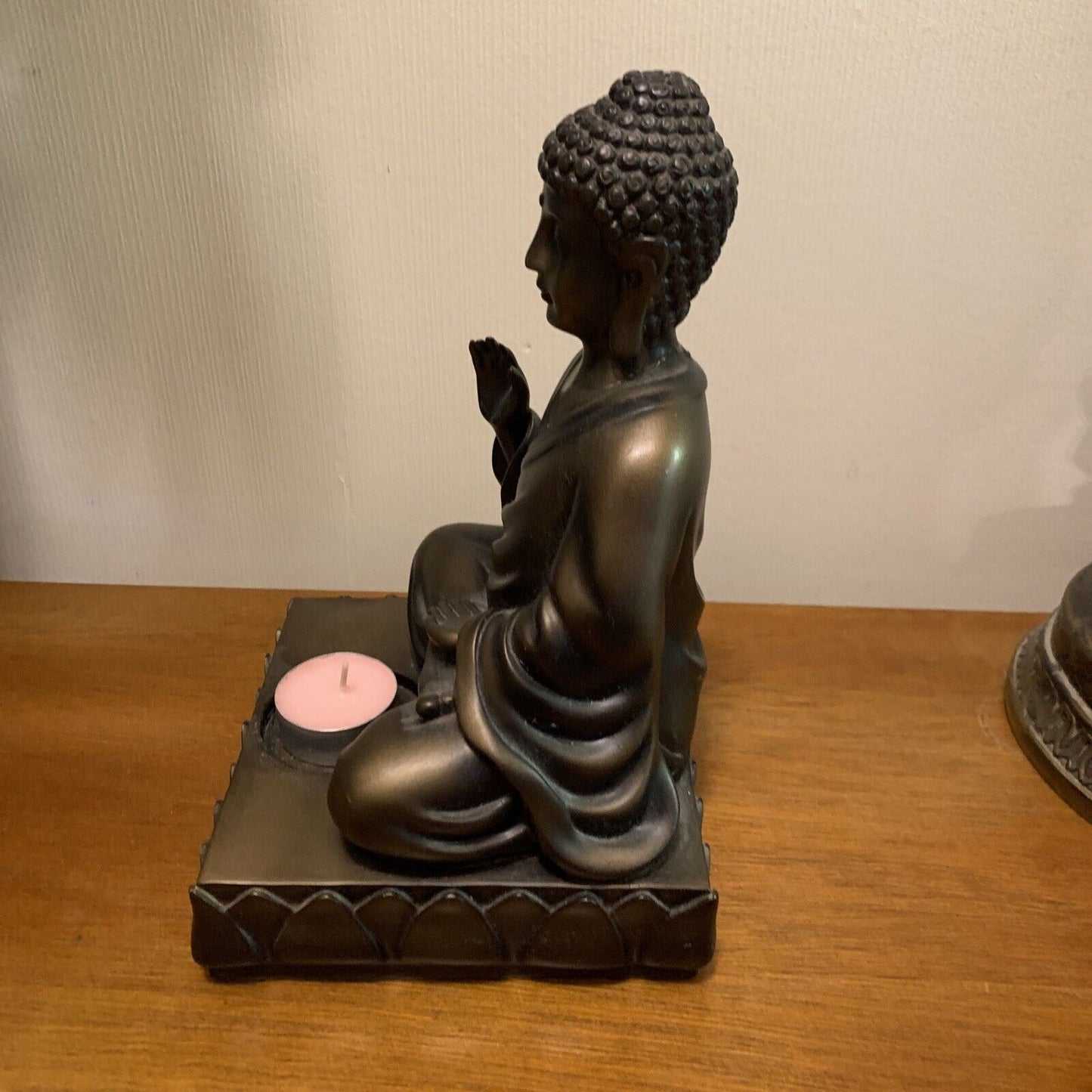 23cm Buddha Tealight Candle Holder Bronze Look Resin PARTYLITE Home Décor Icon