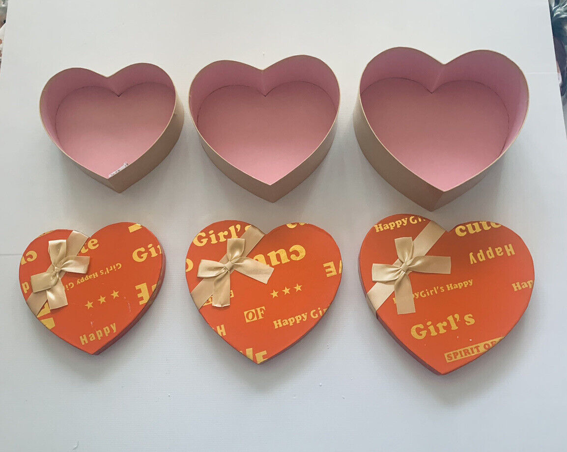 3x GIFT BOX SET Black Apple Love Heart Nesting Orange Gold EMPTY Stacking NEW