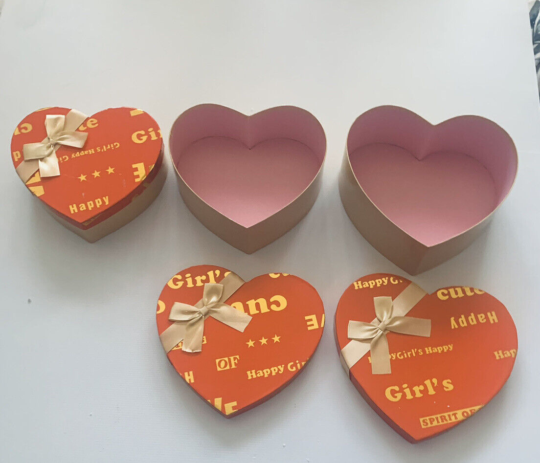 3x GIFT BOX SET Black Apple Love Heart Nesting Orange Gold EMPTY Stacking NEW