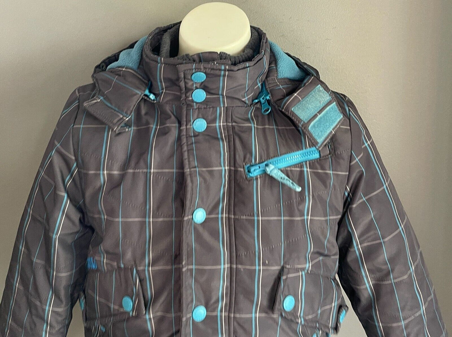 COCCODRILLO Boys Jacket Grey Blue White Check Size 4 Insulated Thick Warm PARKA