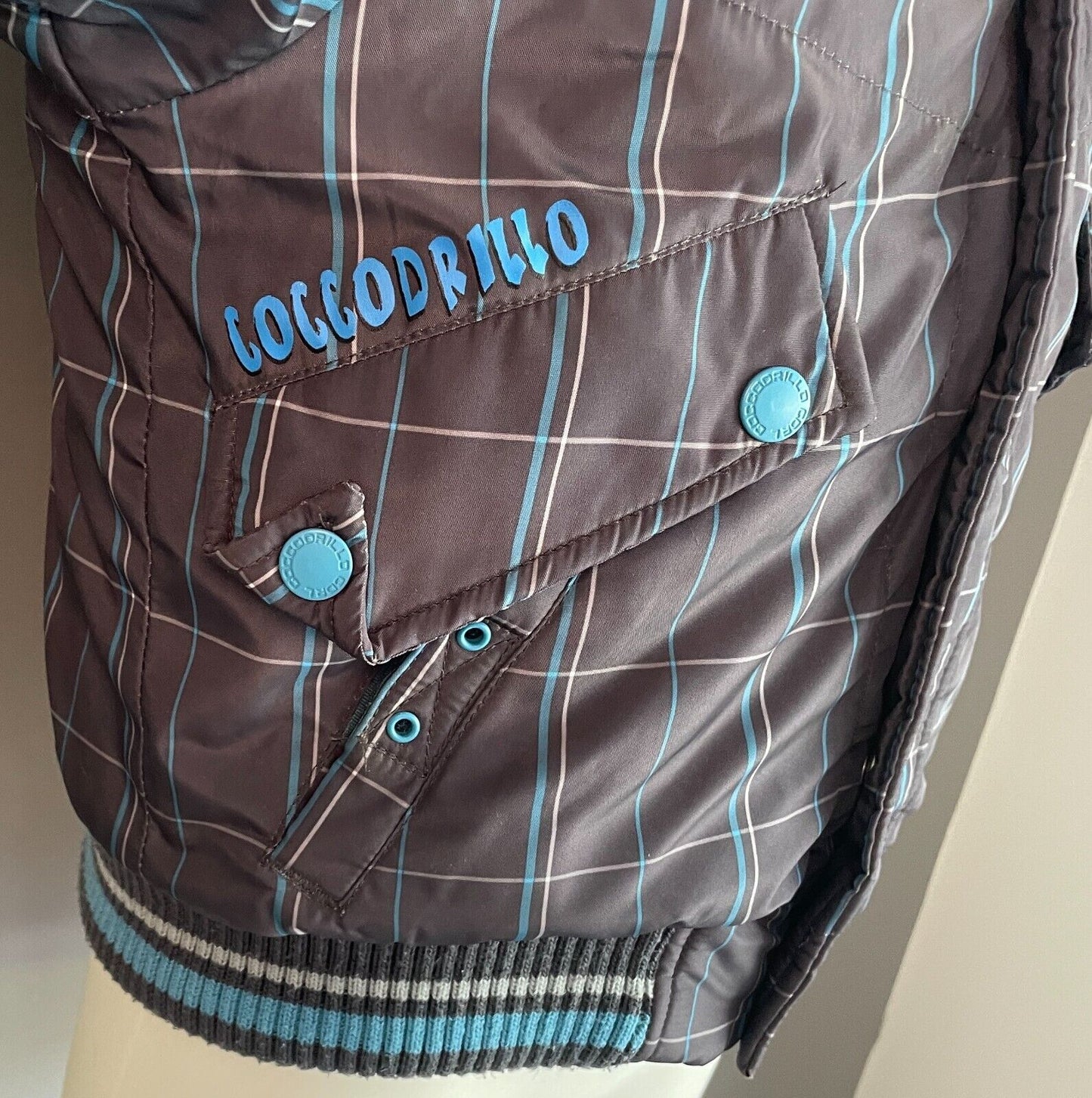 COCCODRILLO Boys Jacket Grey Blue White Check Size 4 Insulated Thick Warm PARKA