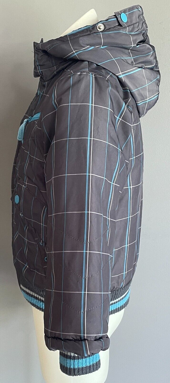 COCCODRILLO Boys Jacket Grey Blue White Check Size 4 Insulated Thick Warm PARKA