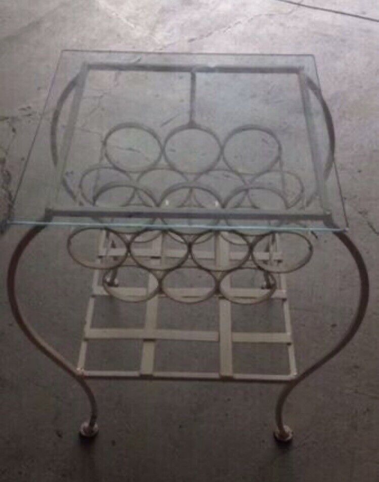 COFFEE TABLE WINE RACK GLASS TOP Bespoke White Wrought Iron Puzzle Rolls Bottles