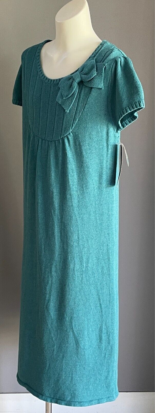 CHEROKEE Teal Knit Sweater Dress Bow Trim Cap Sleeves Teen Girl Size XL/14 - 16