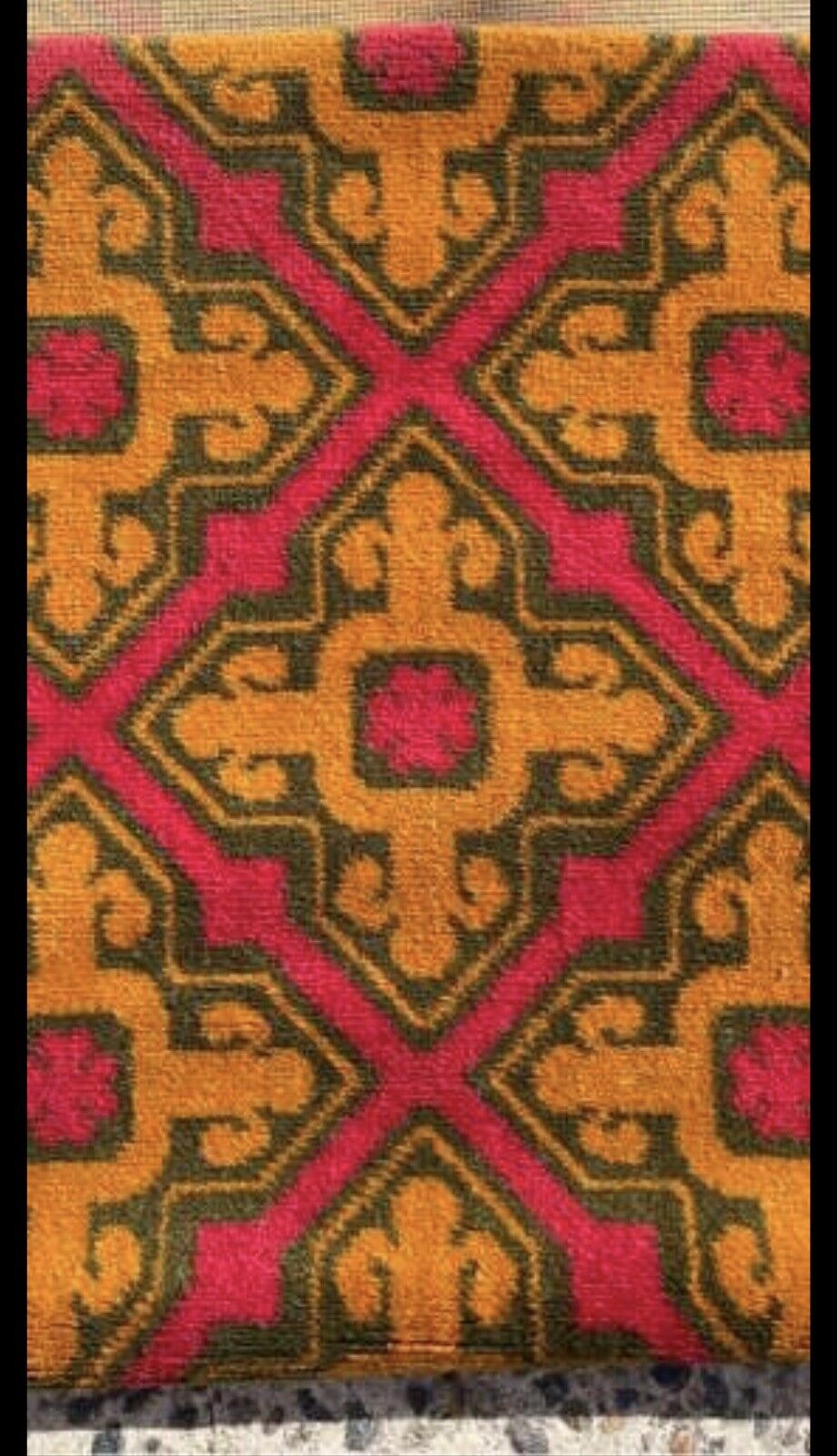 FLOOR RUG 1970s 140cm Orange Red Geometric Pattern Hall Runner Carpet AE246