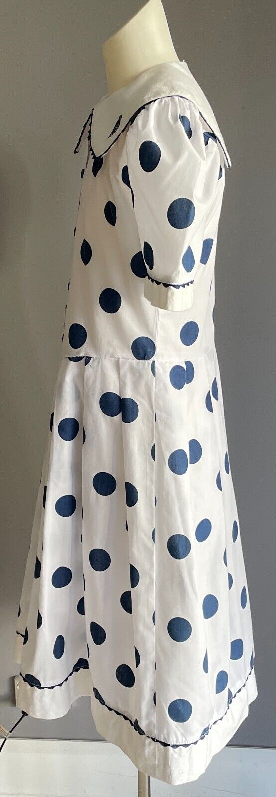 JESSE Sailor Dress White & Blue Polka Dot Girls Size 10 Collar Short Sleeves