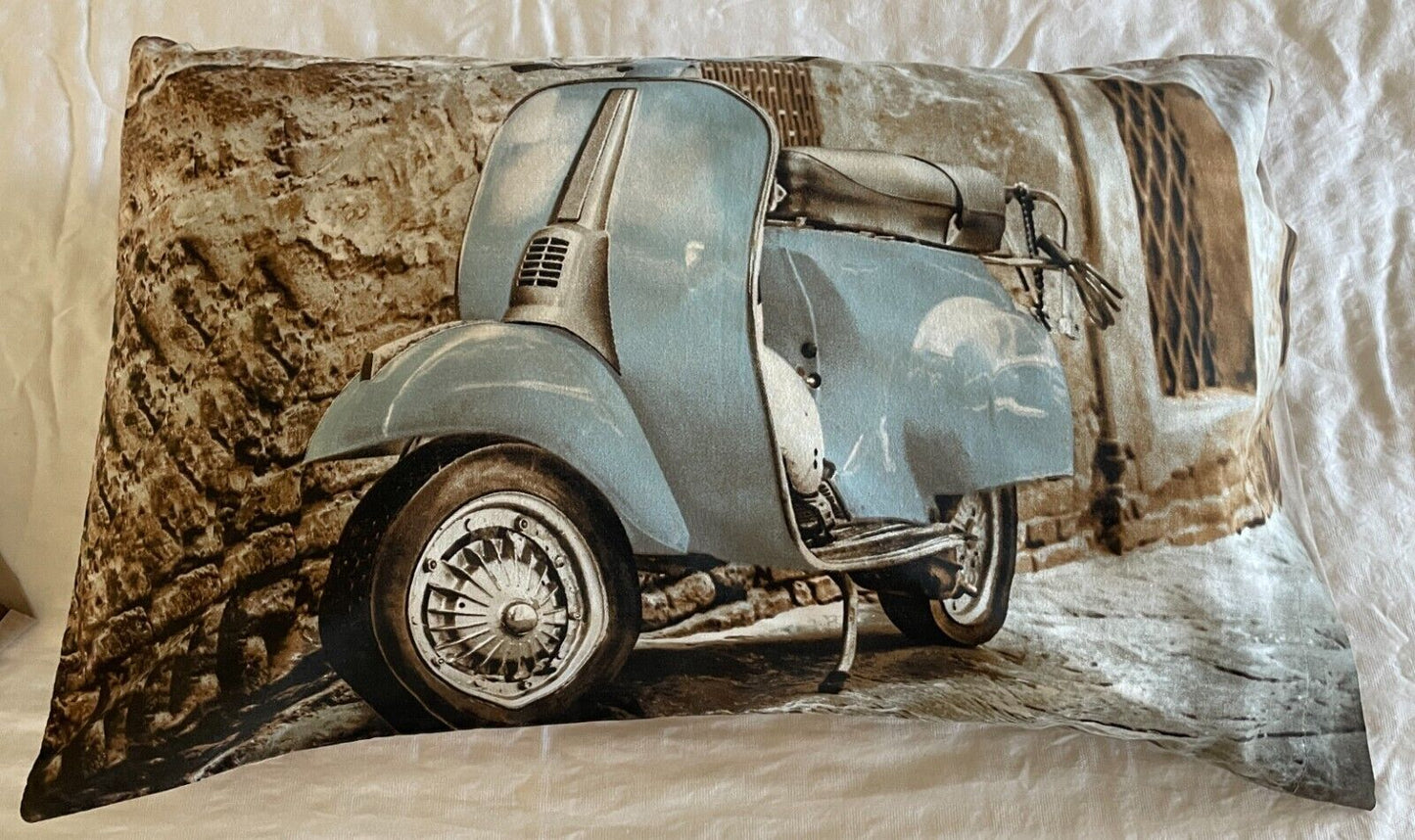 PAIR Blue VESPA Scooter Print Standard Pillowcases