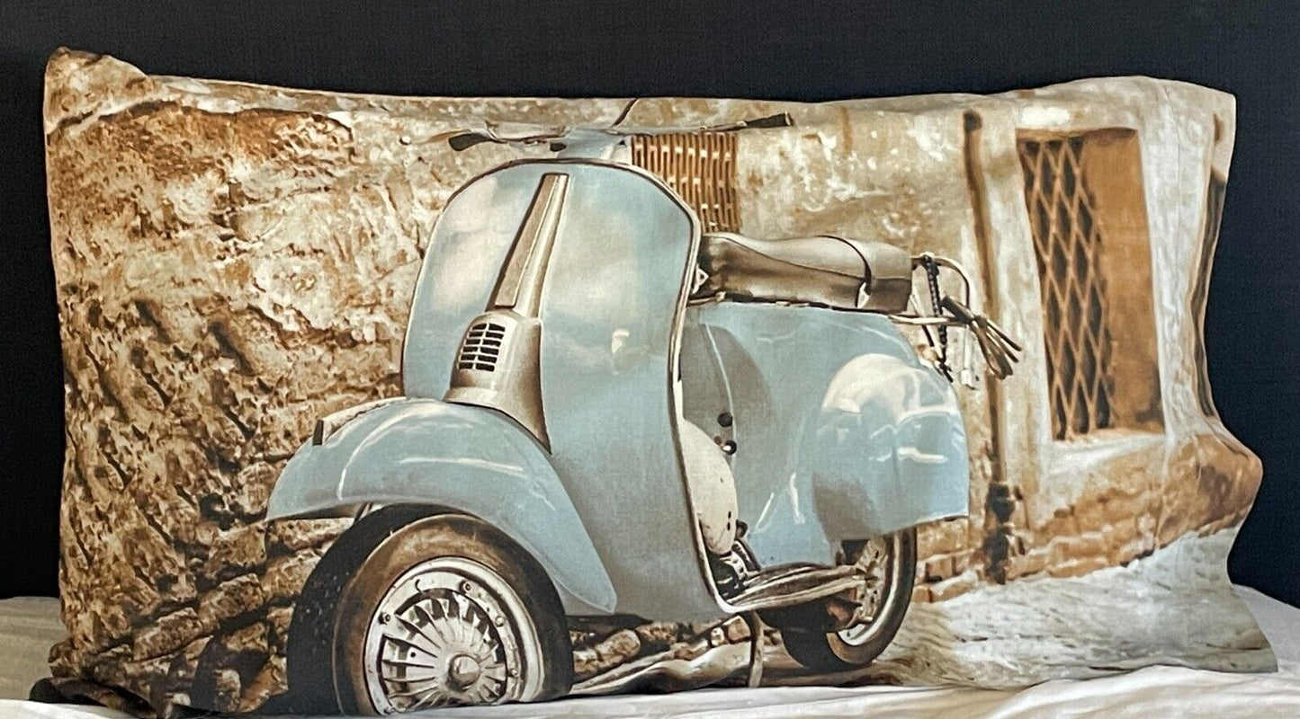 PAIR Blue VESPA Scooter Print Standard Pillowcases