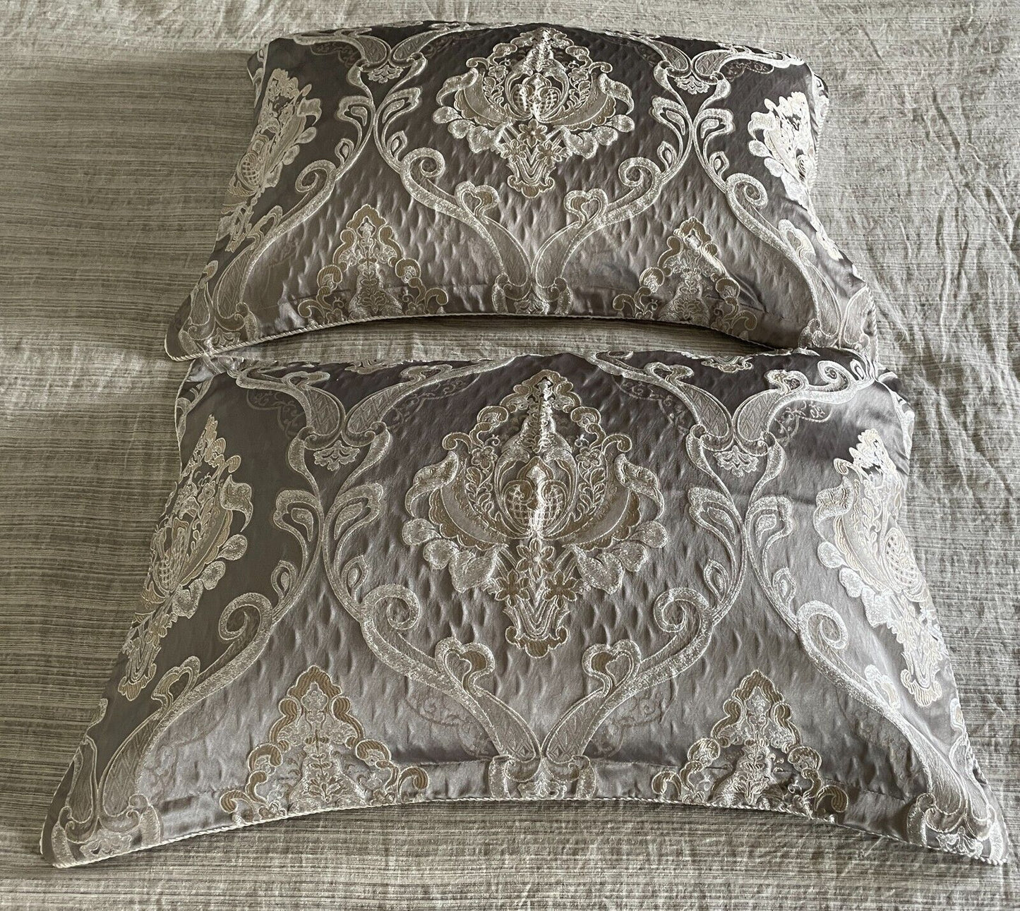 Pillowcases x 2 DAVINCI by PRIVATE COLLECTION Taupe Gold Silver Baroque Cushion