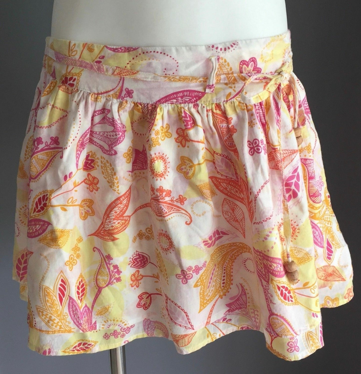 RIP CURL GIRL Skirt Orange Pink Yellow White Floral & Paisley Tween Size 14