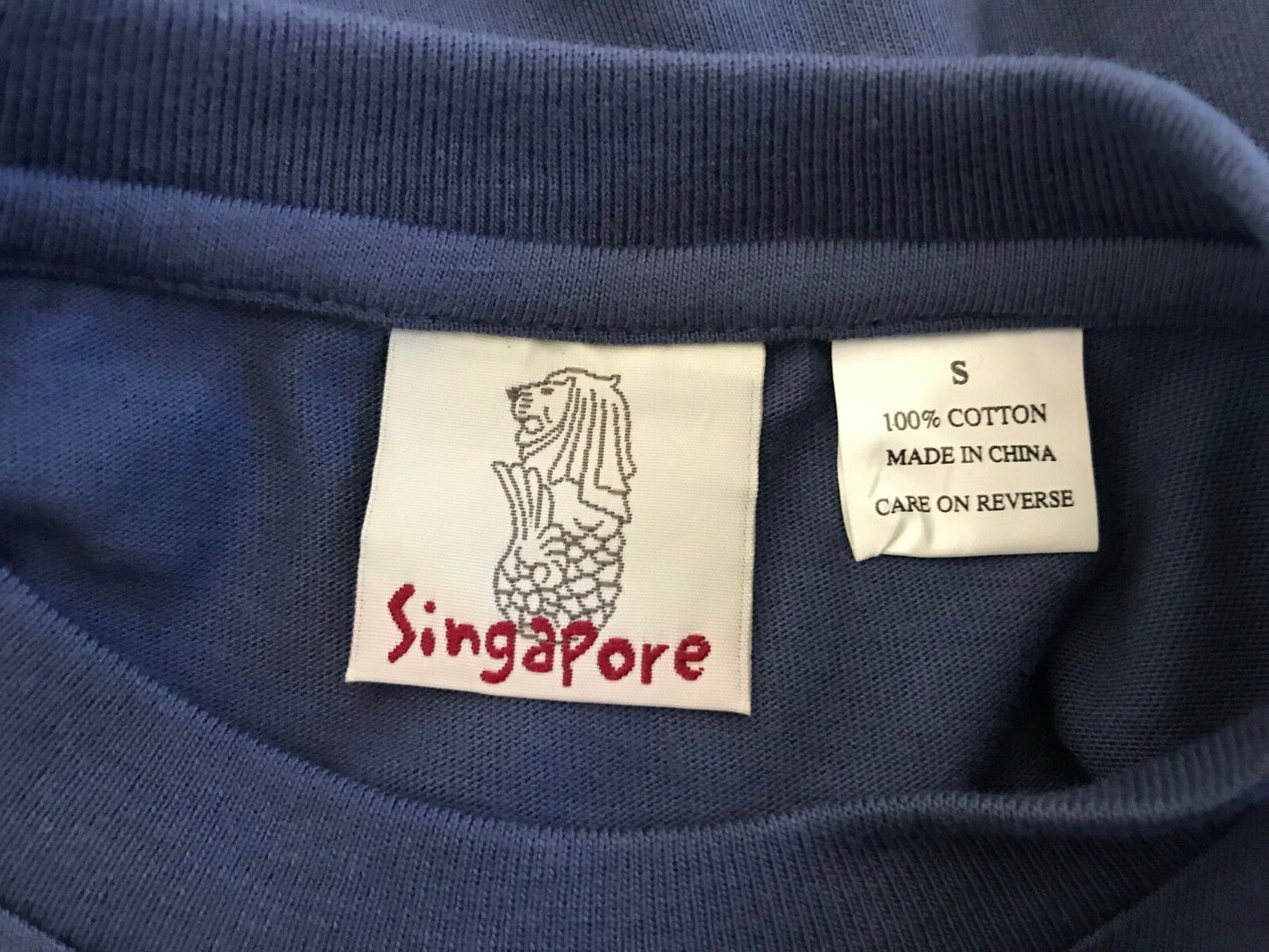 SINGAPORE Souvenir T Shirt Blue Print Short Sleeve Kids Size 10 Unisex Logo NEW