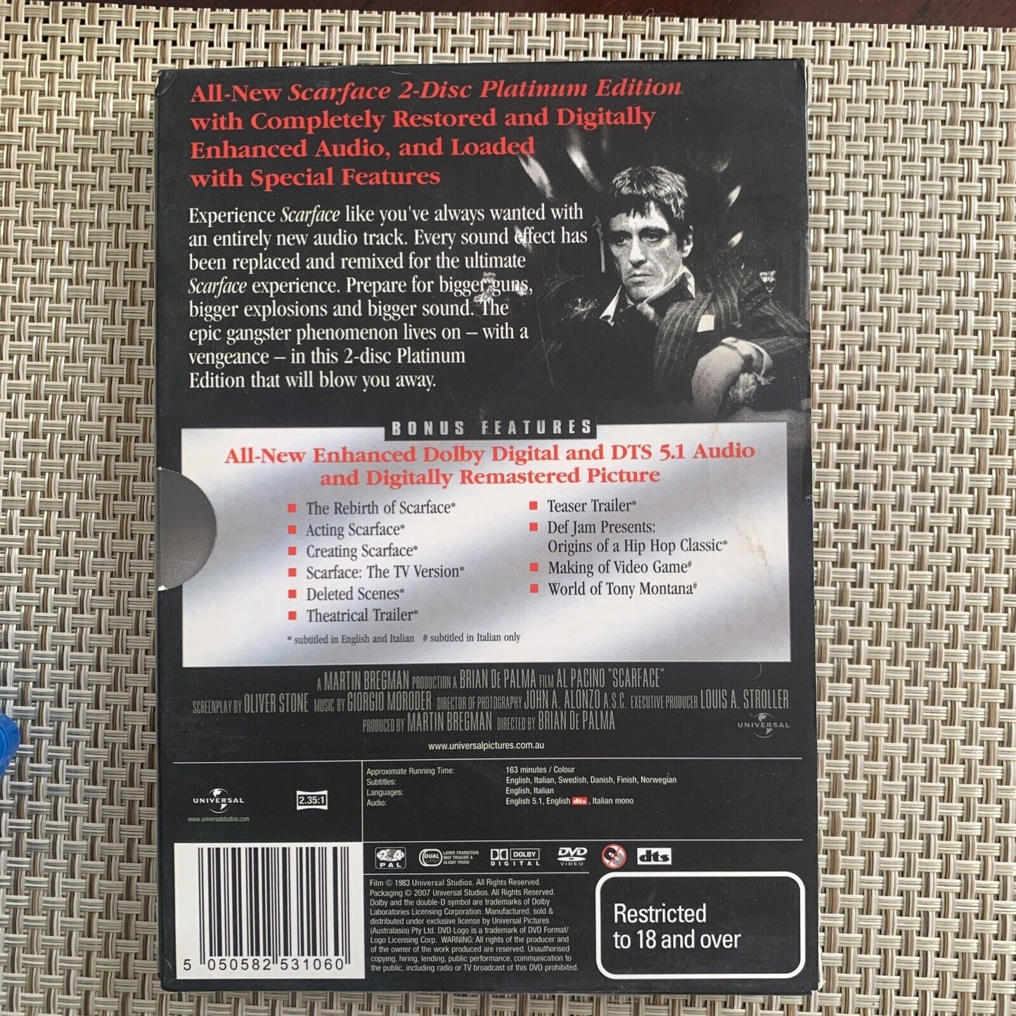 Scarface EMPTY DVD CASE has Bonus Features Disc 2007 Platinum Edition Al Pacino