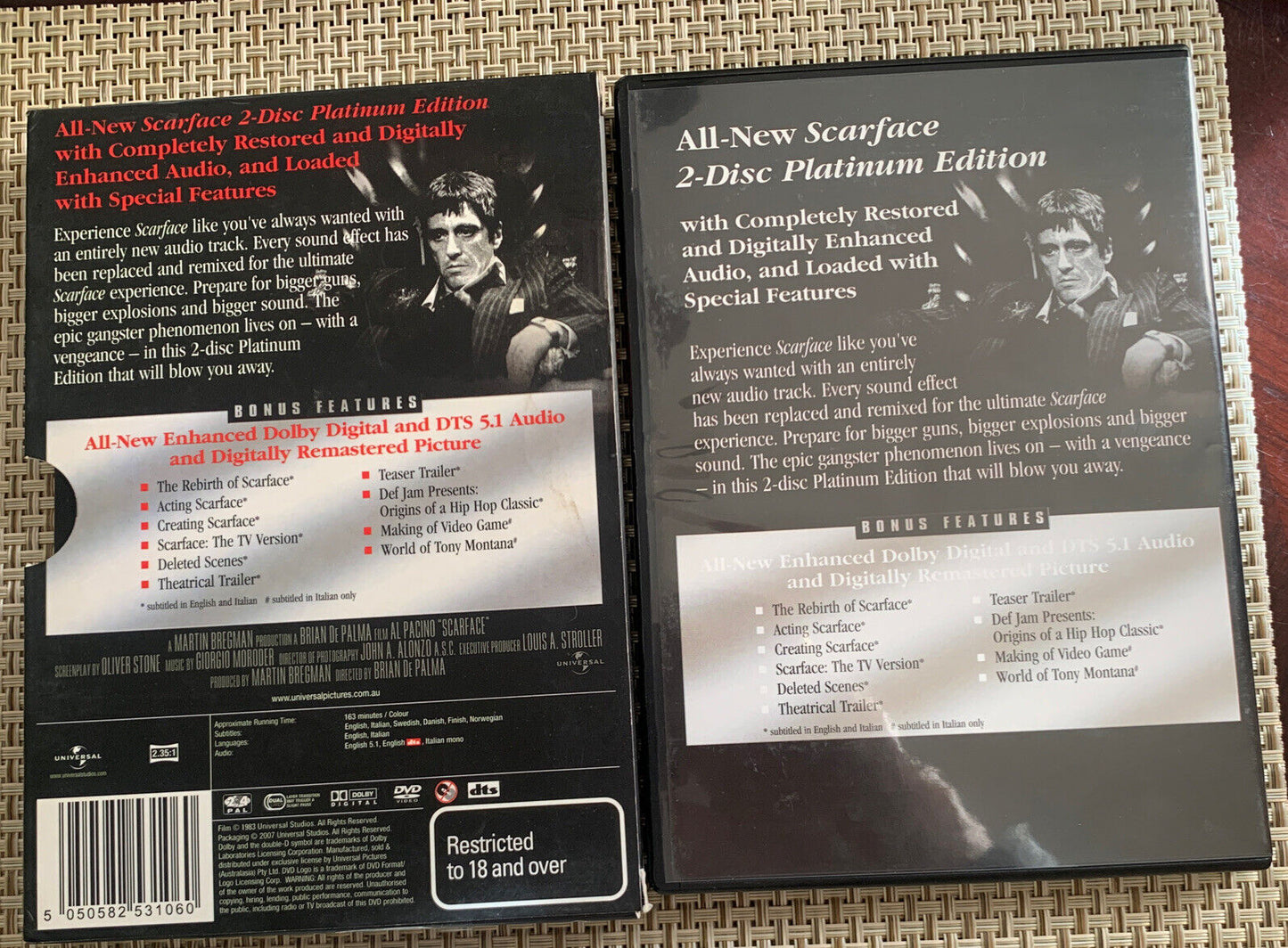 Scarface EMPTY DVD CASE has Bonus Features Disc 2007 Platinum Edition Al Pacino