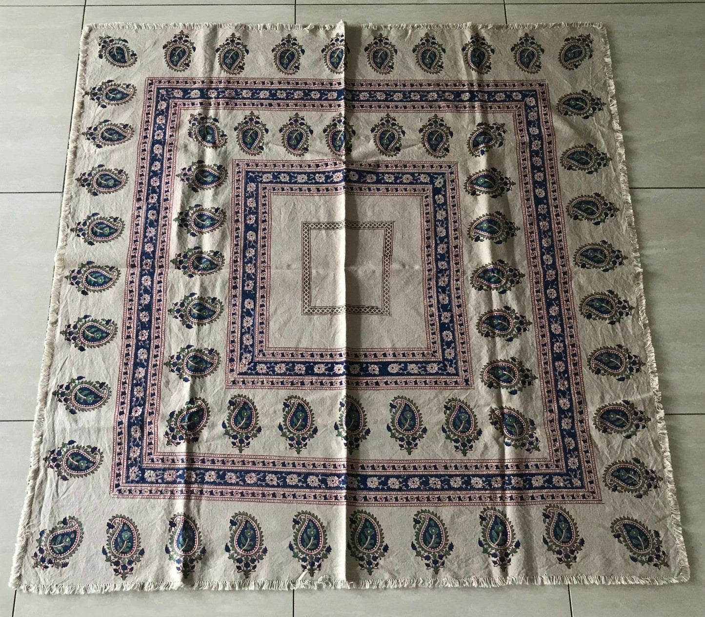 TABLE CLOTH 114cm SQUARE Beige Burgundy Blue Green Floral & Paisley Print NEW