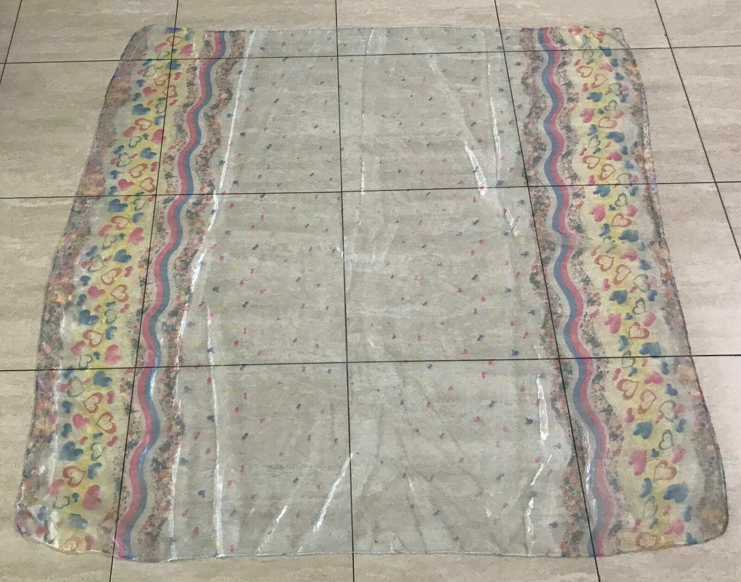TABLE CLOTH Sarong 143x136cm Sheer Organza Multi Colour Floral Heart Print NEW