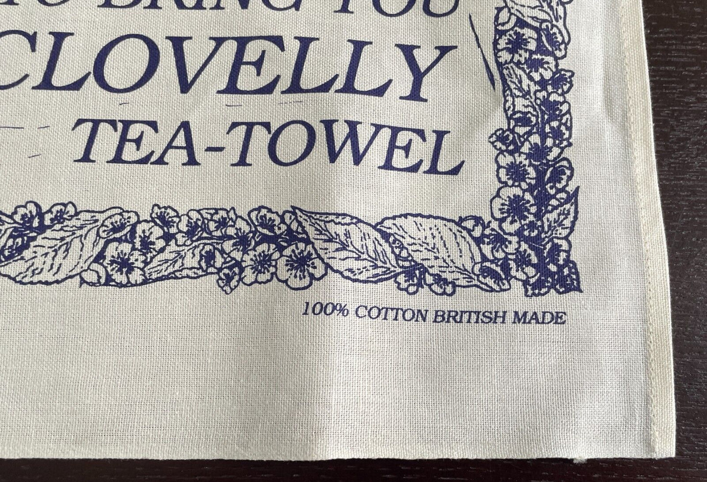 Vintage Cotton Tea Towel The Donkey Shop Clovelly Devon UK Blue White Souvenir