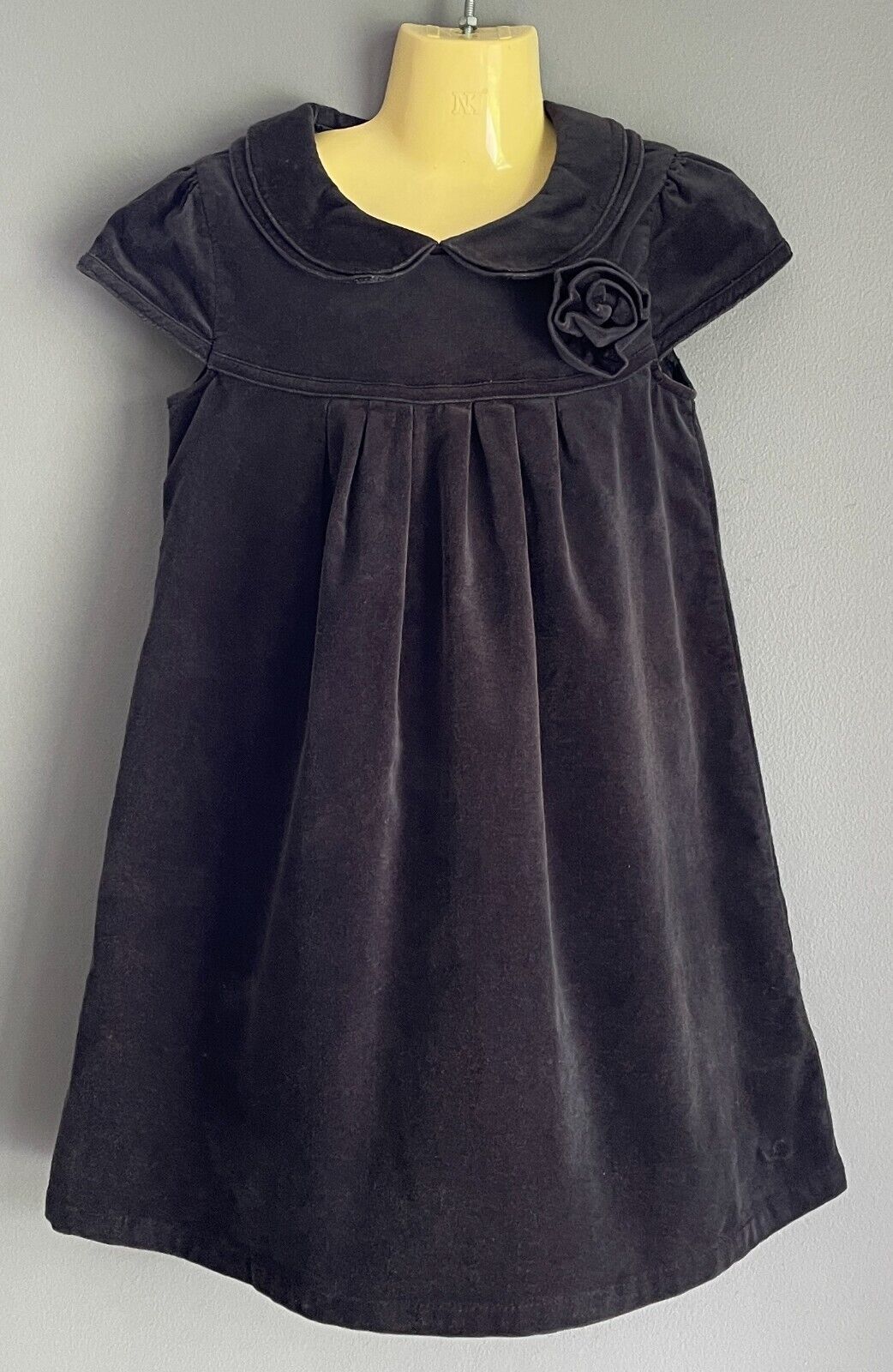 Vintage Girls ESPRIT Dress Navy Velour Cap Sleeve Peter Pan Collar Size 6 - 7