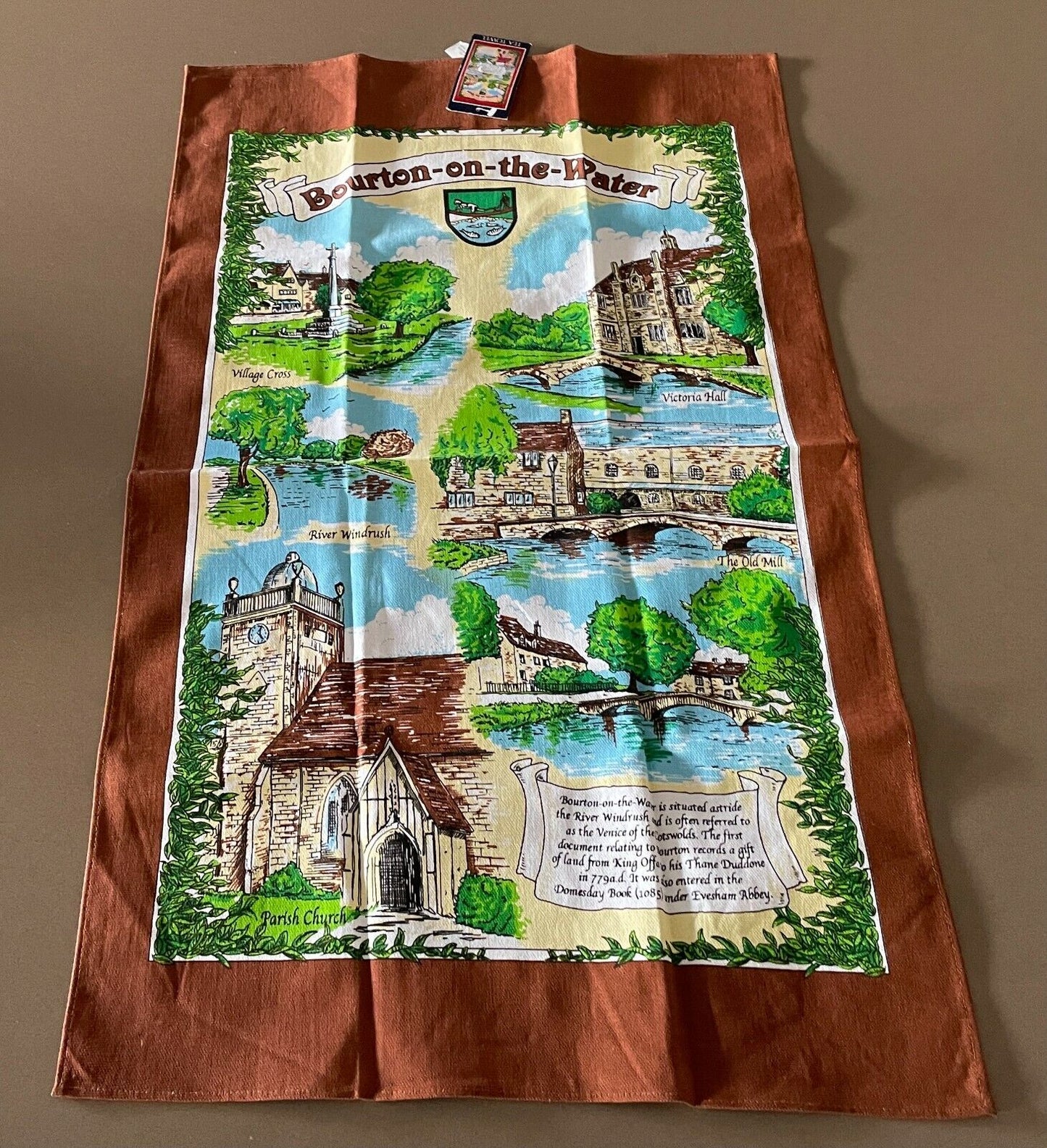 Vintage Tea Towel BOURBON ON THE WATER 100% Cotton Souvenir UK Souvenir NEW