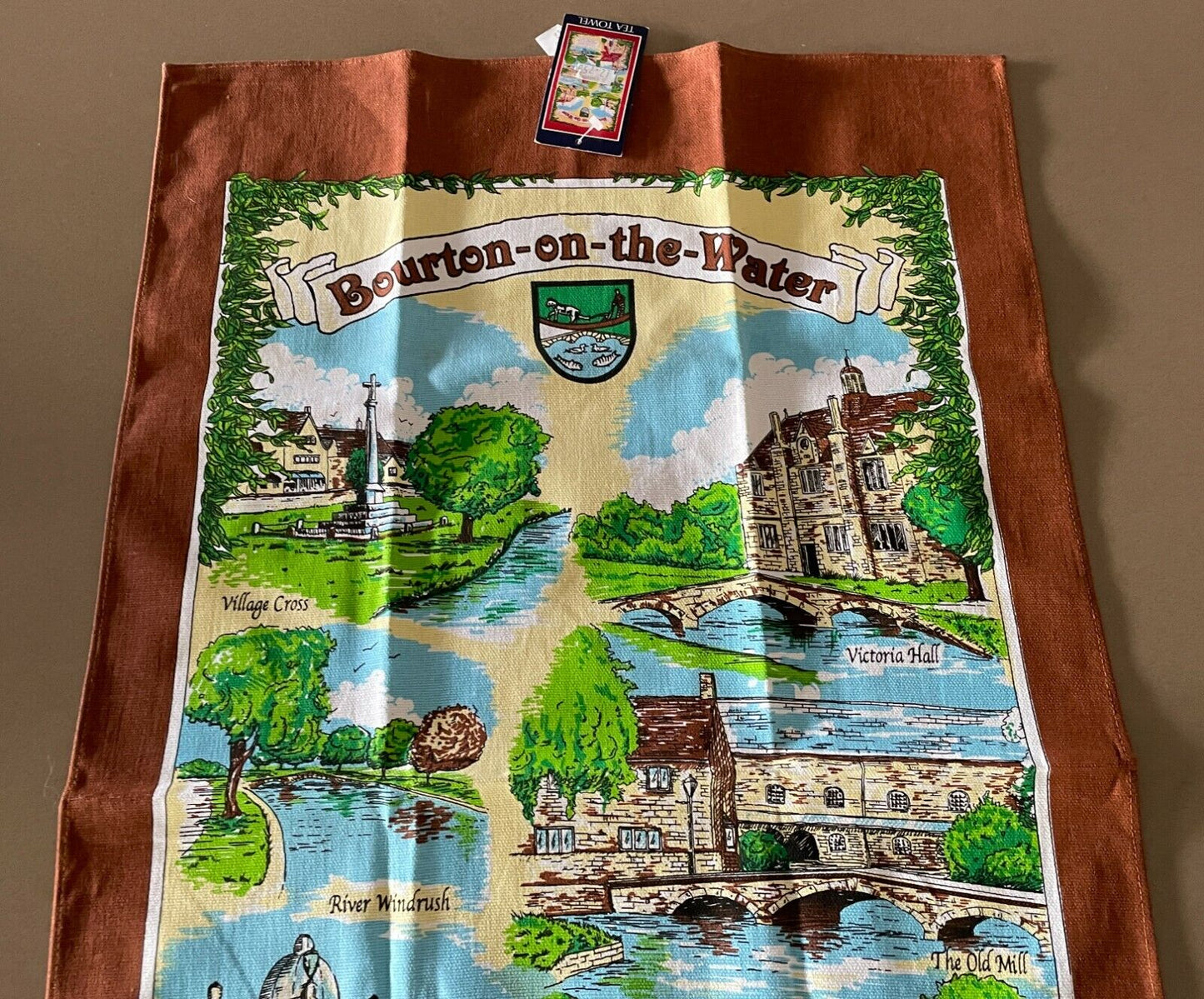 Vintage Tea Towel BOURBON ON THE WATER 100% Cotton Souvenir UK Souvenir NEW