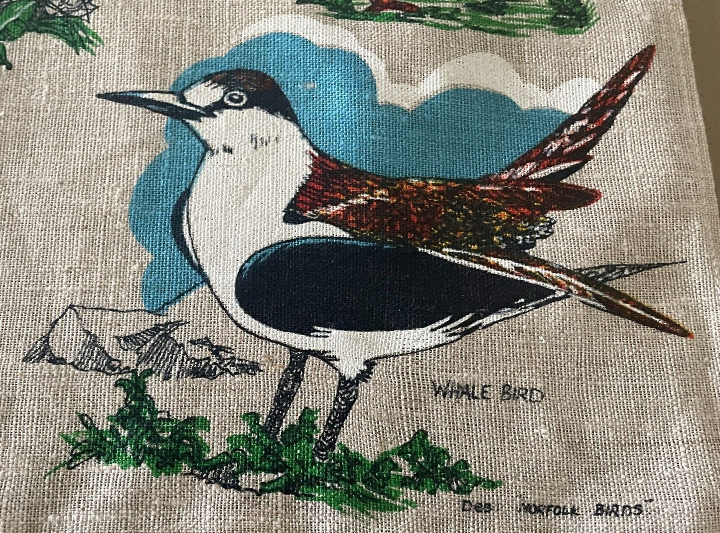 Vintage Tea Towel BIRDS OF NORFOLK ISLAND Map of Norfolk Island Print Souvenir