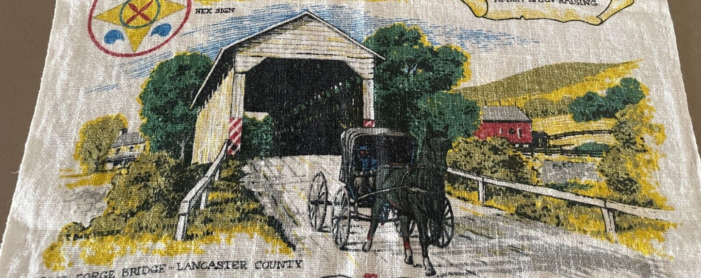 Vintage Tea Towel AMISH LIFE Theme Dutch Country Souvenir