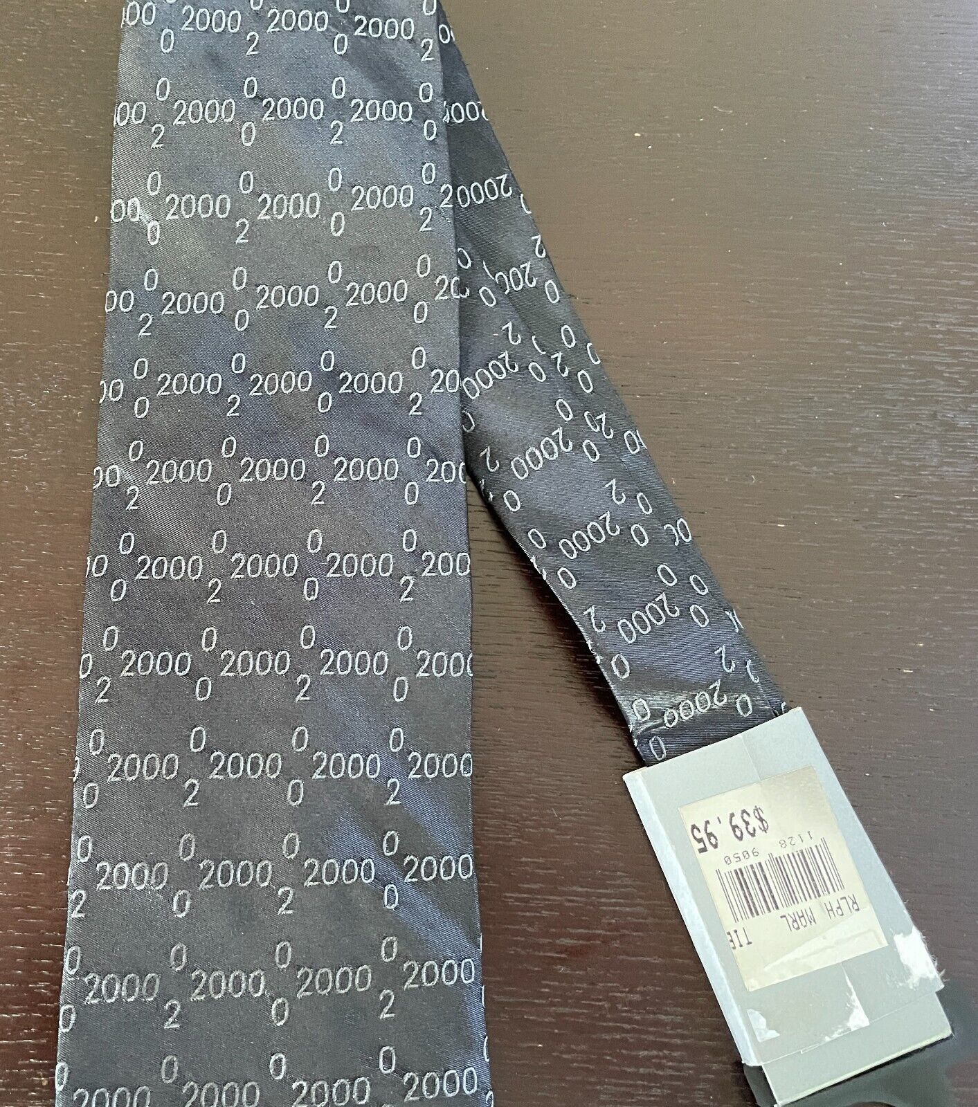 Year 2000 NeckTie MILTON & DUNNE Silk Black Charcoal Party Theme Costume Y2K Tie