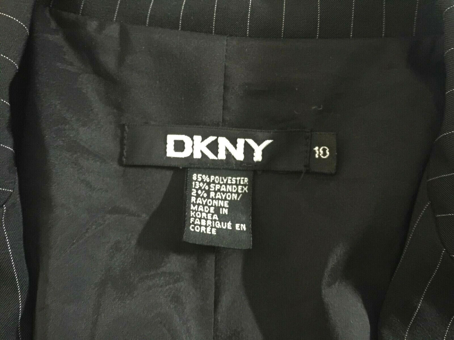 DKNY Blazer Black Pinstripe Buttoned Long Sleeve Fitted Jacket Ladies Size 10