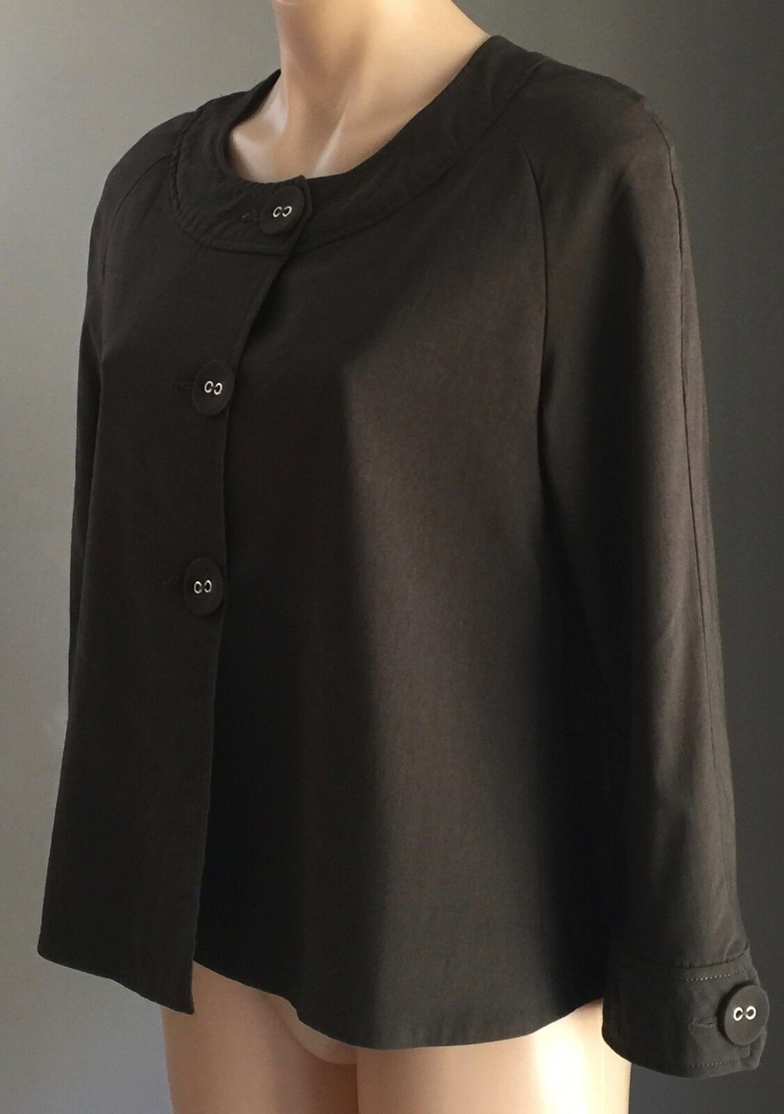 IDEALS Jacket Dark Khaki Round Neck Blazer Ladies Size M 12 Fab 1950's Look