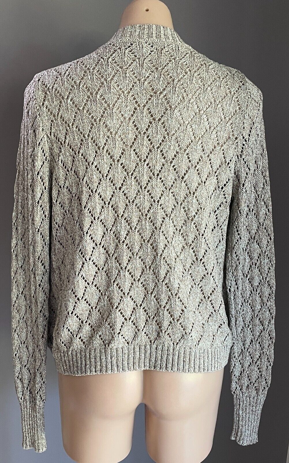 WITCHERY Cardigan Open Knit Bolero Khaki Gold Green Thread Long Sleeve Size L