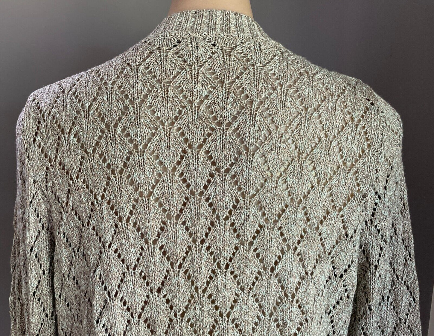 WITCHERY Cardigan Open Knit Bolero Khaki Gold Green Thread Long Sleeve Size L