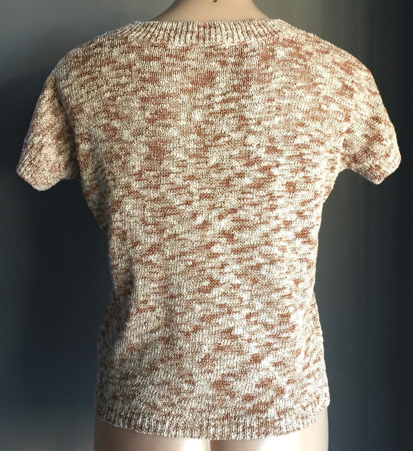 WITCHERY Top Short Sleeve Sweater Beige Rust & Gold Metallic Lurex Sz XS 10 NEW