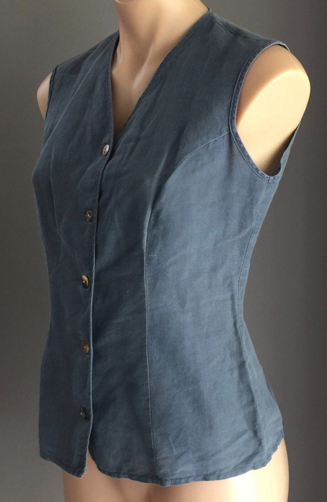 WITCHERY Vest Chambray Blue Button Front Sleeveless Top Lightweight Size 8 10