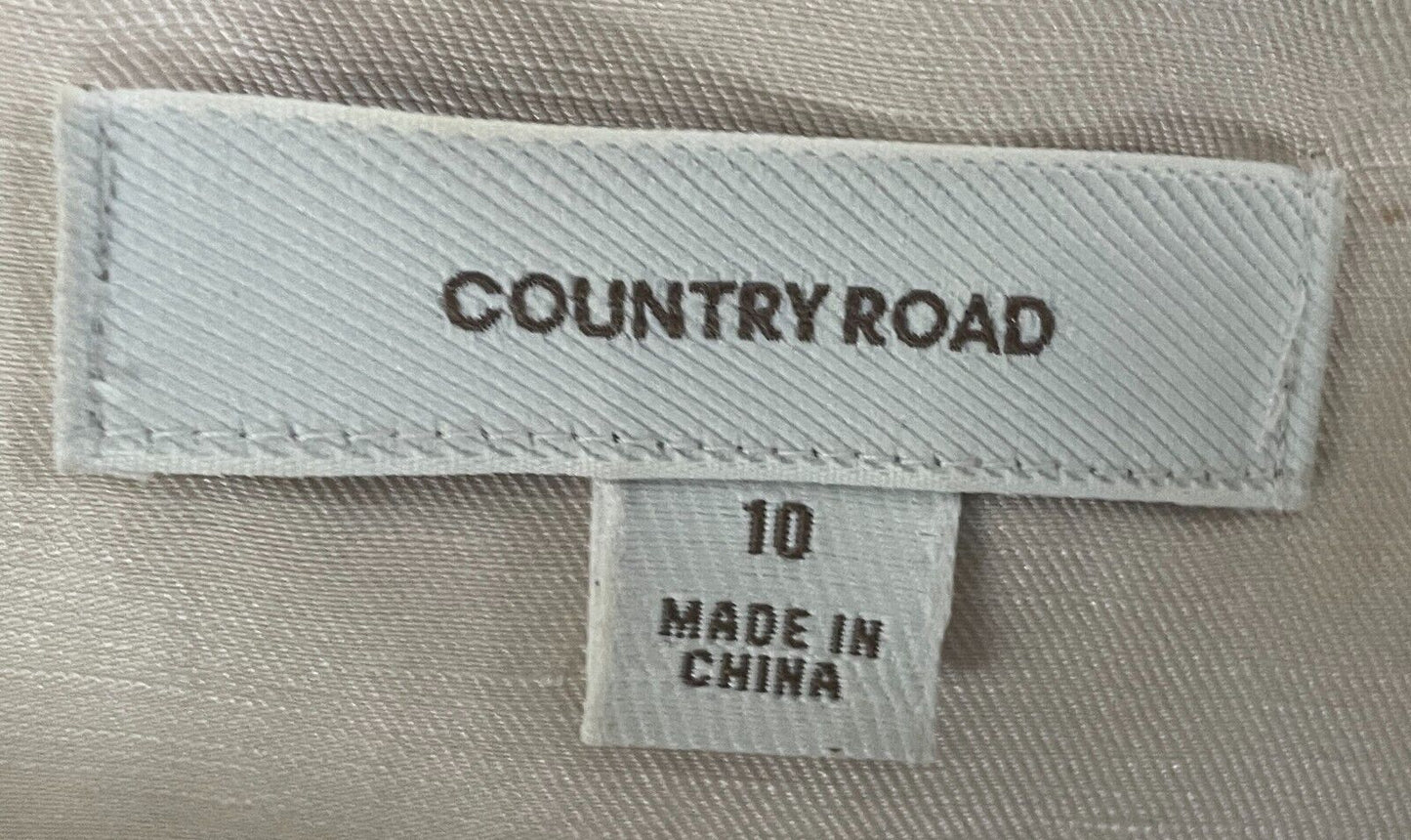 COUNTRY ROAD Skirt Champagne Colour Linen Silk Blend Size 10 Pleat Front Pockets