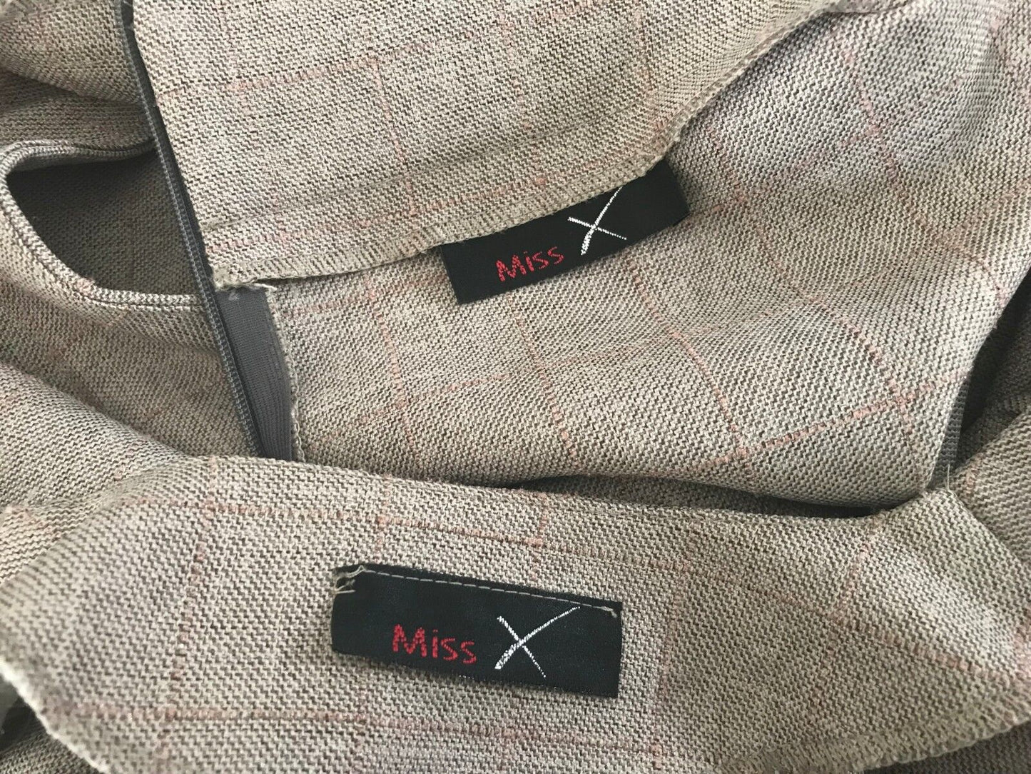 MISS X Beige & Rose Gold Check 2 Piece Suit - Jacket & Skirt Size 10 Retro Chic