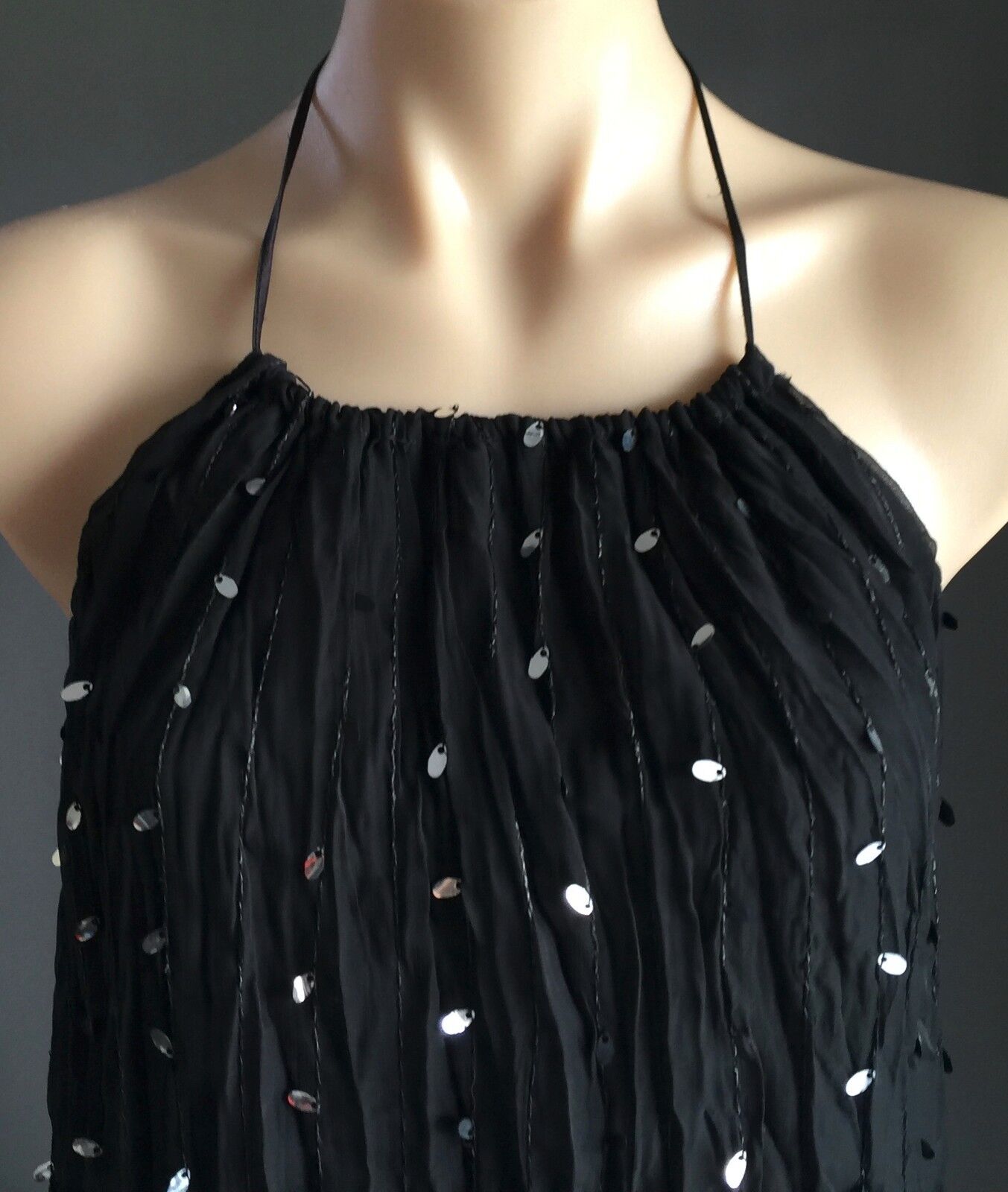 LADAKH Dress Lustrous Black & Large Silver Sequin Halter Neck Ladies Size 10