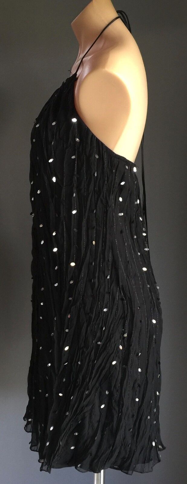 LADAKH Dress Lustrous Black & Large Silver Sequin Halter Neck Ladies Size 10