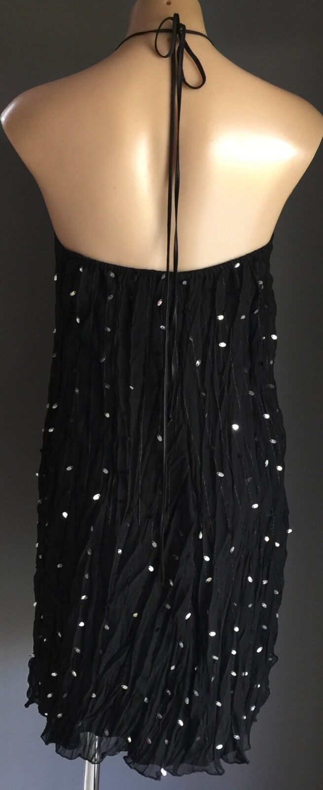 LADAKH Dress Lustrous Black & Large Silver Sequin Halter Neck Ladies Size 10