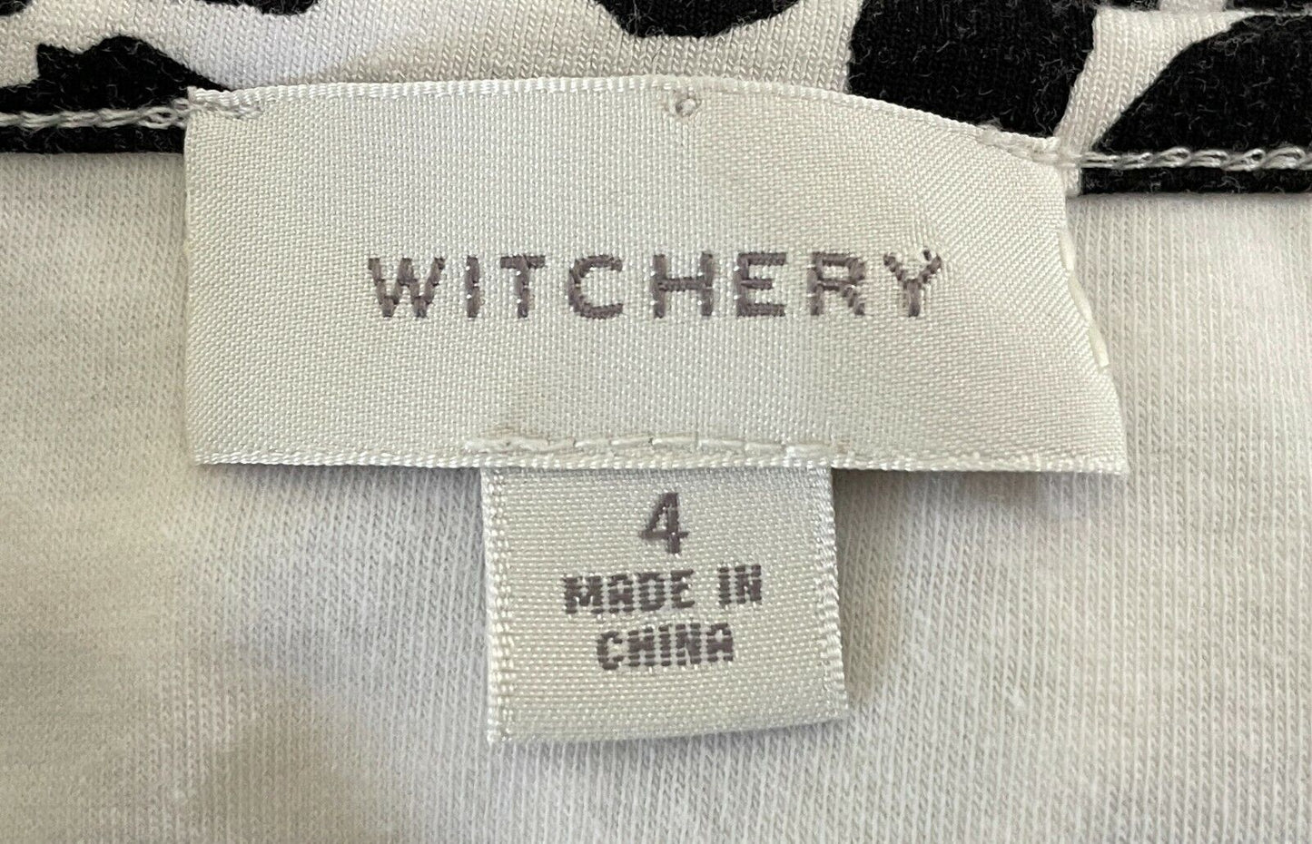 WITCHERY Bodycon Dress Black Off White Giraffe Print 3/4 Sleeve Stretch Size 4