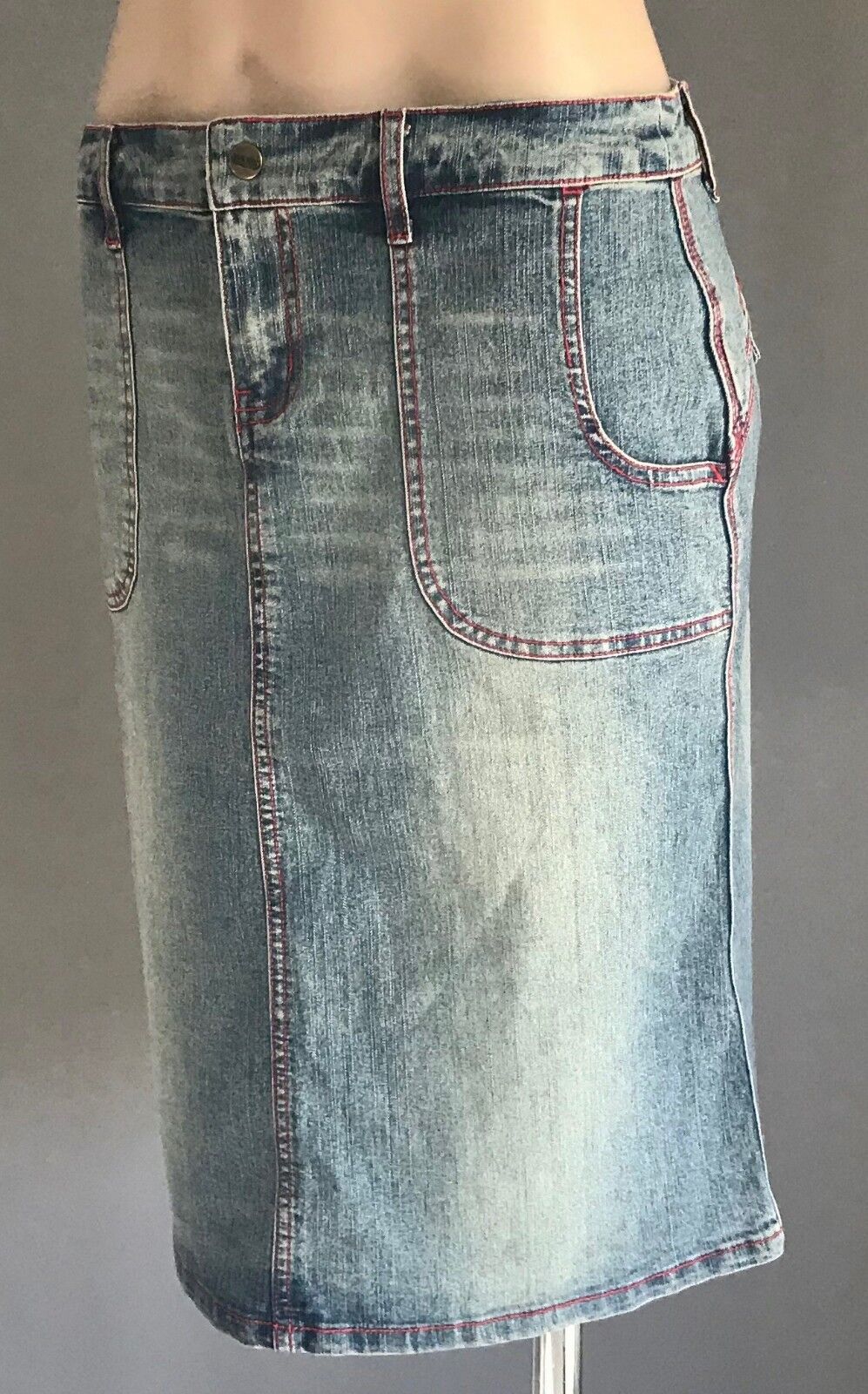 GRAB Denim Skirt Straight Faded Blue Denim Stretch Jeans Ladies Size 10
