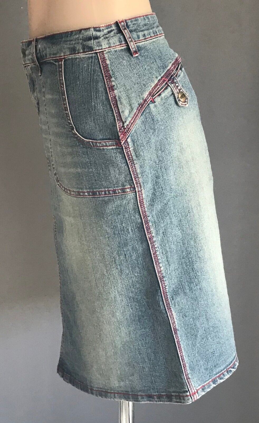 GRAB Denim Skirt Straight Faded Blue Denim Stretch Jeans Ladies Size 10