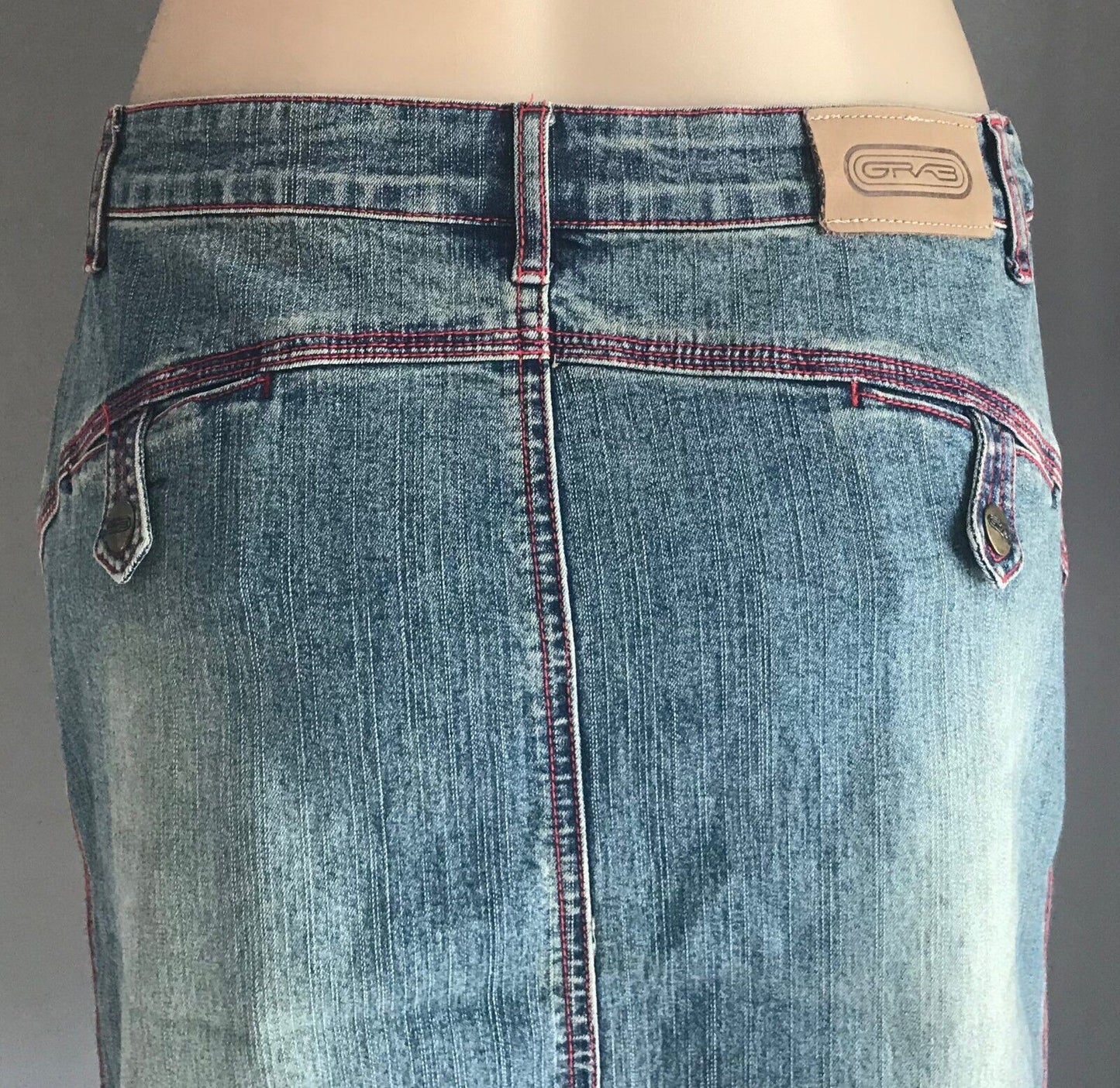 GRAB Denim Skirt Straight Faded Blue Denim Stretch Jeans Ladies Size 10
