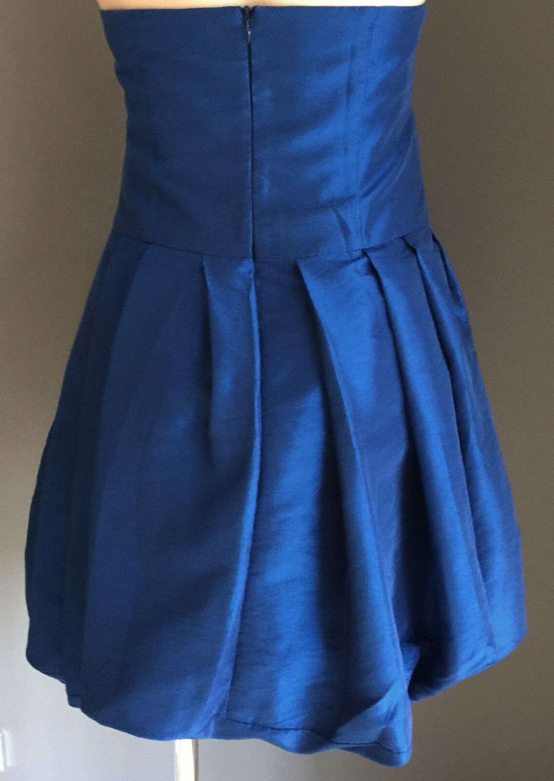 YALY COUTURE Strapless Dress Satin Look Bubble Electric Blue Size 10 NEW