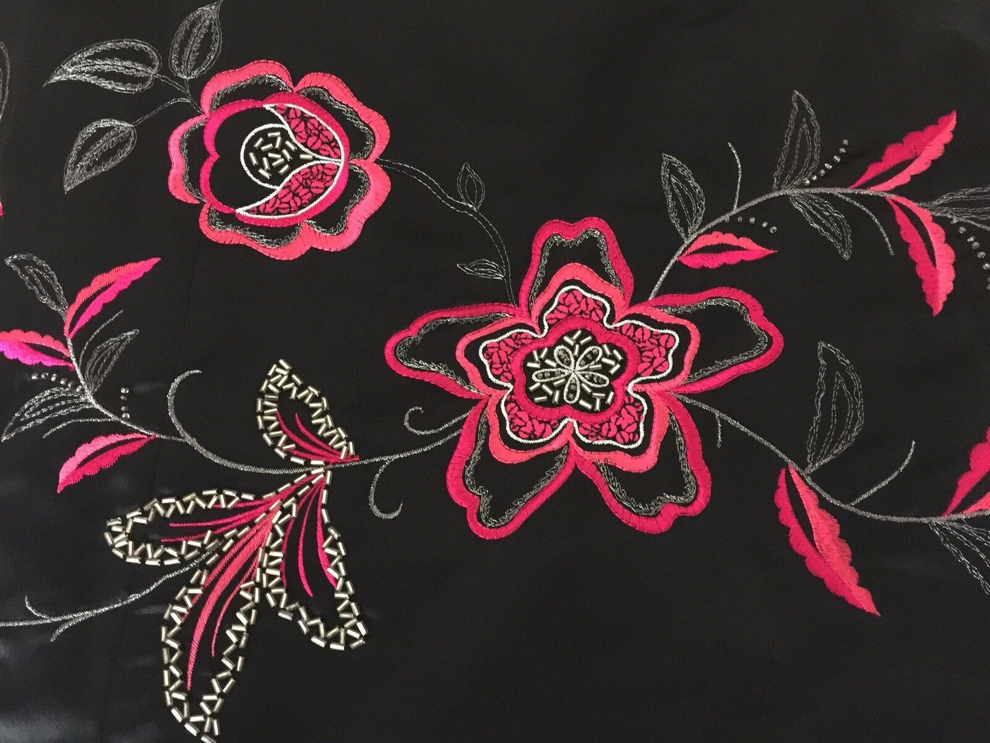 Strapless Dress DEBUT Black Floral Embroidery Hem A-Line Sz 14 (10 12) 1950's