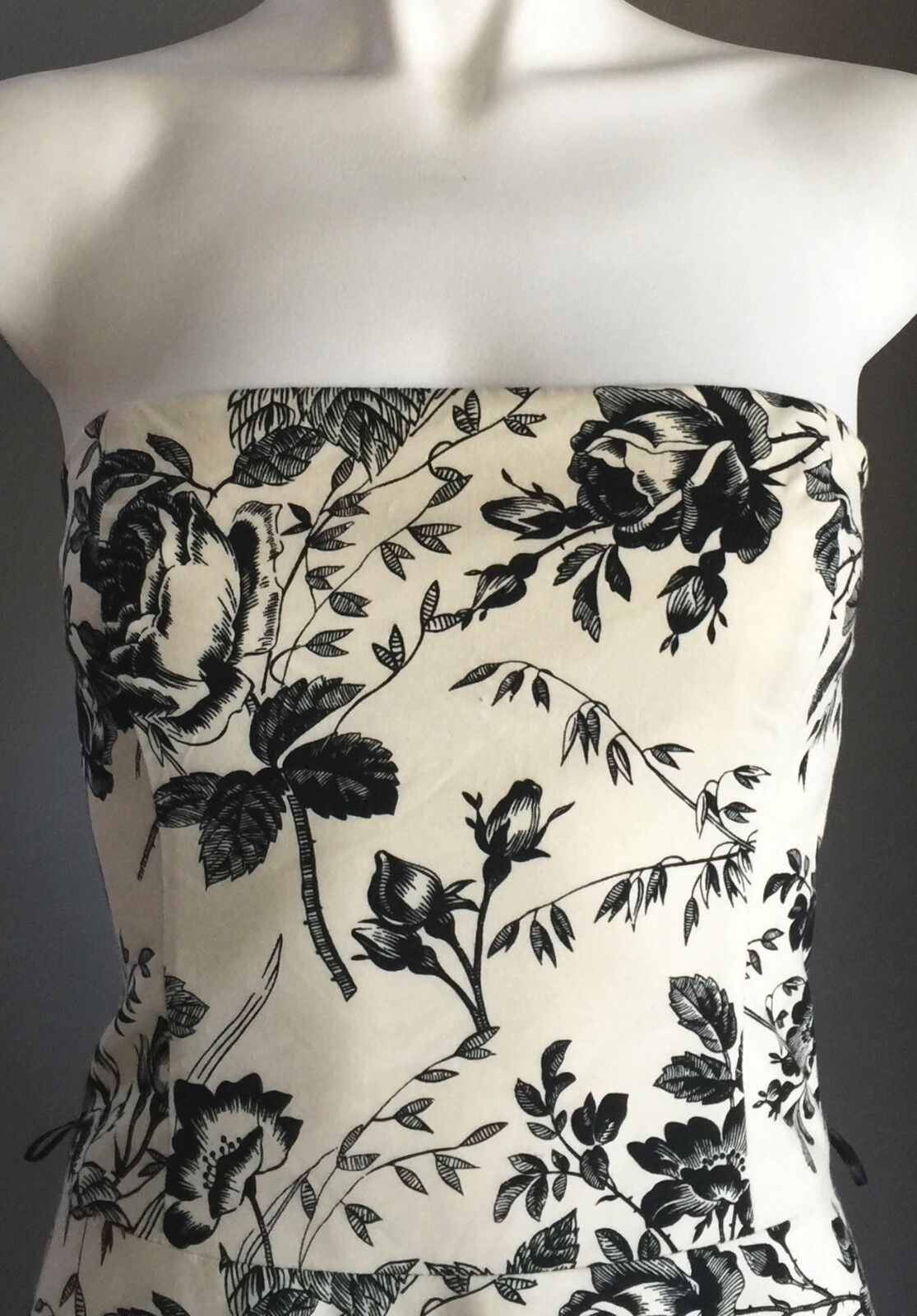 Strapless Dress PROVOKE Cream Black Floral Print Frock Ladies Size 8 10 Stylish