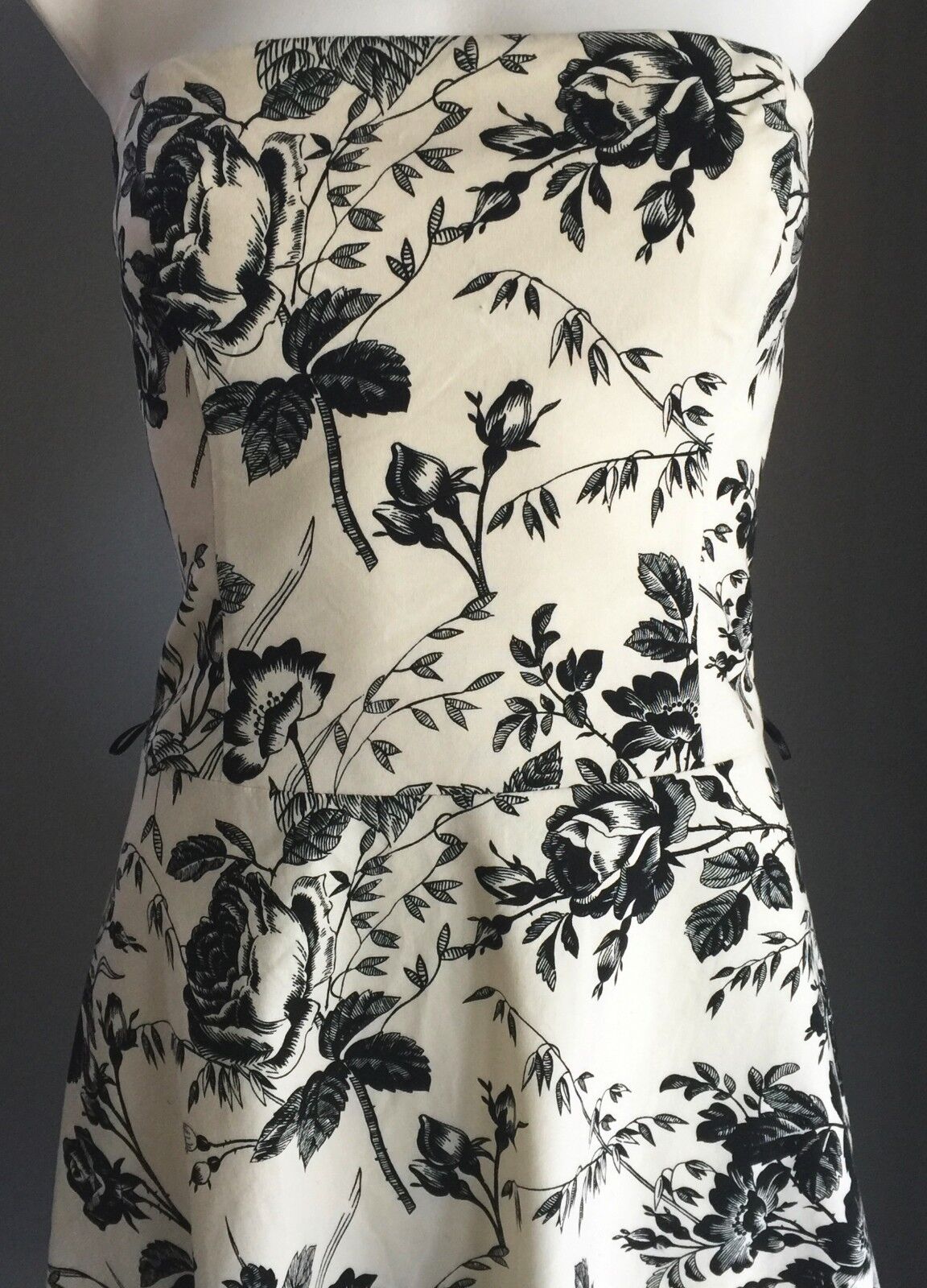 Strapless Dress PROVOKE Cream Black Floral Print Frock Ladies Size 8 10 Stylish