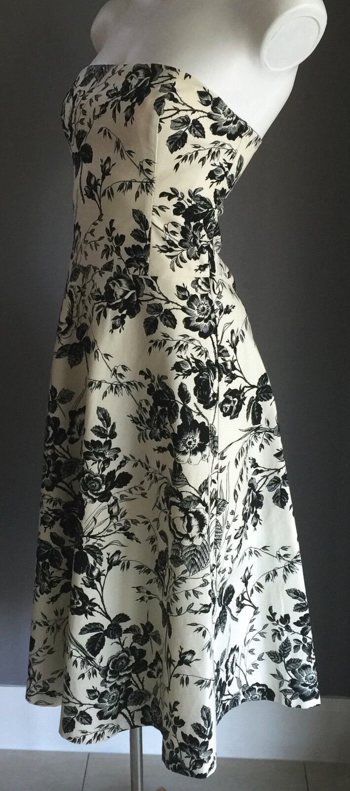 Strapless Dress PROVOKE Cream Black Floral Print Frock Ladies Size 8 10 Stylish