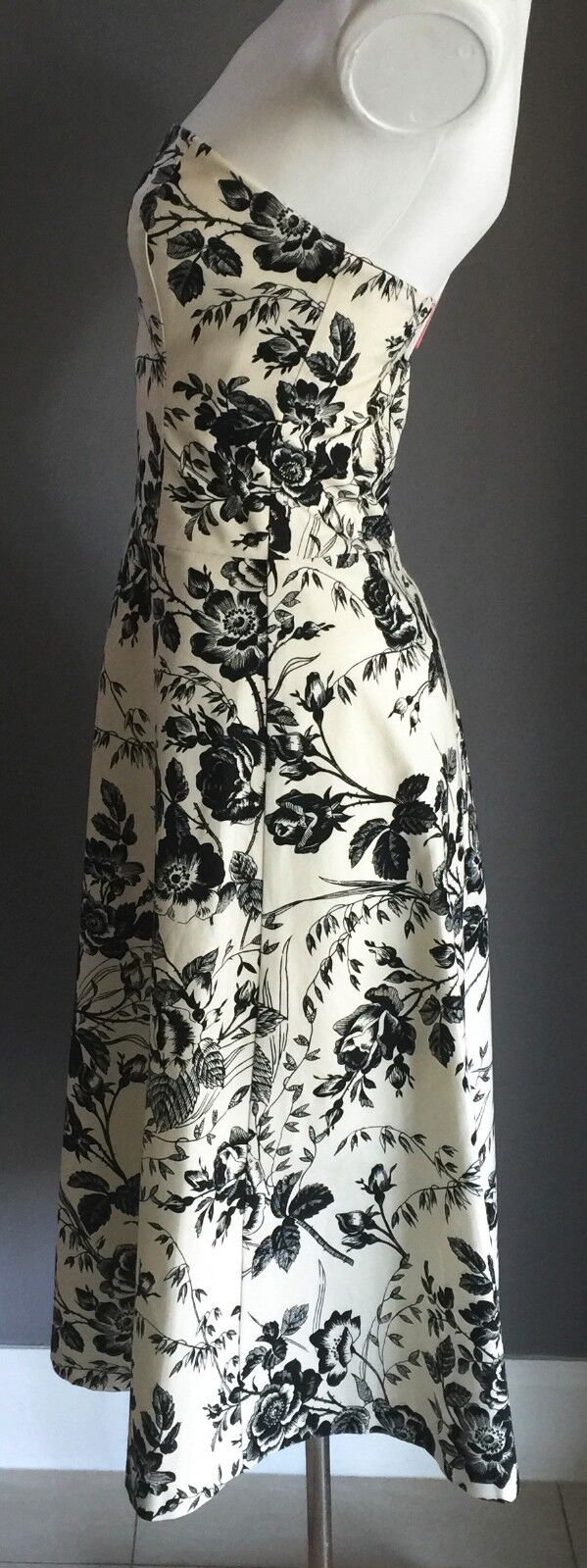 Strapless Dress PROVOKE Cream Black Floral Print Frock Ladies Size 8 10 Stylish